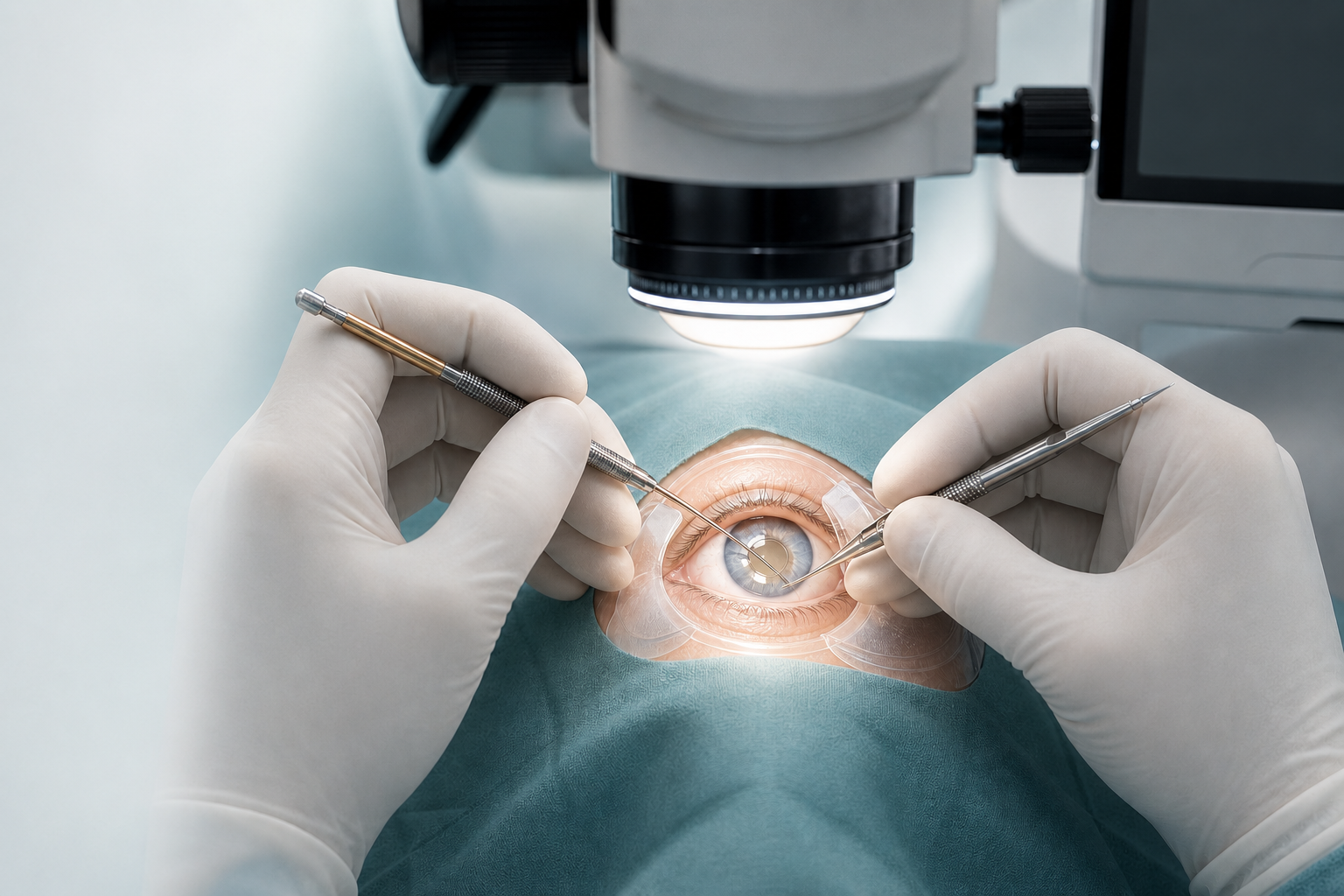 Microincision cataract surgery under operating microscope